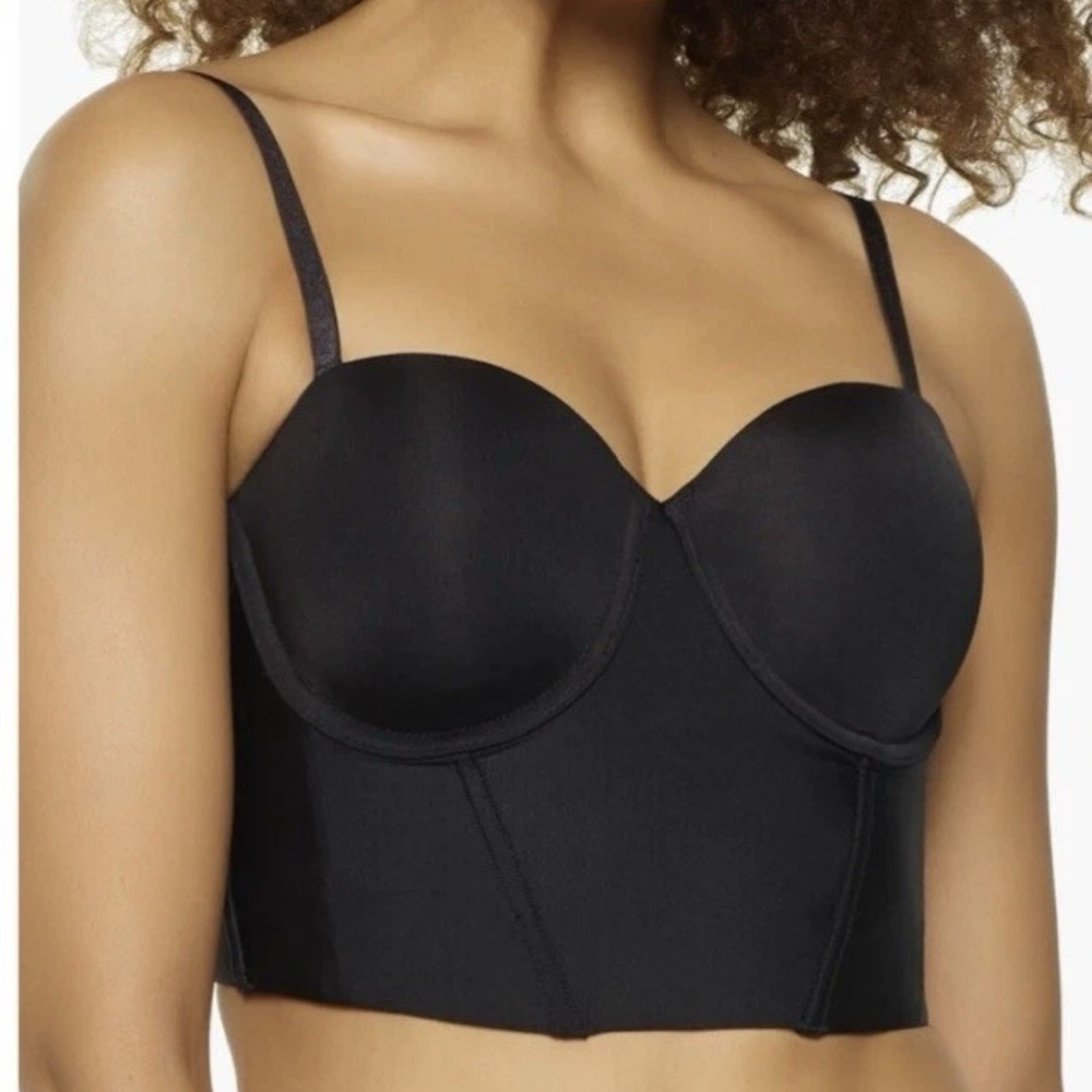 Felina Longline Convertible Strapless Underwire Bra Size 34D Black